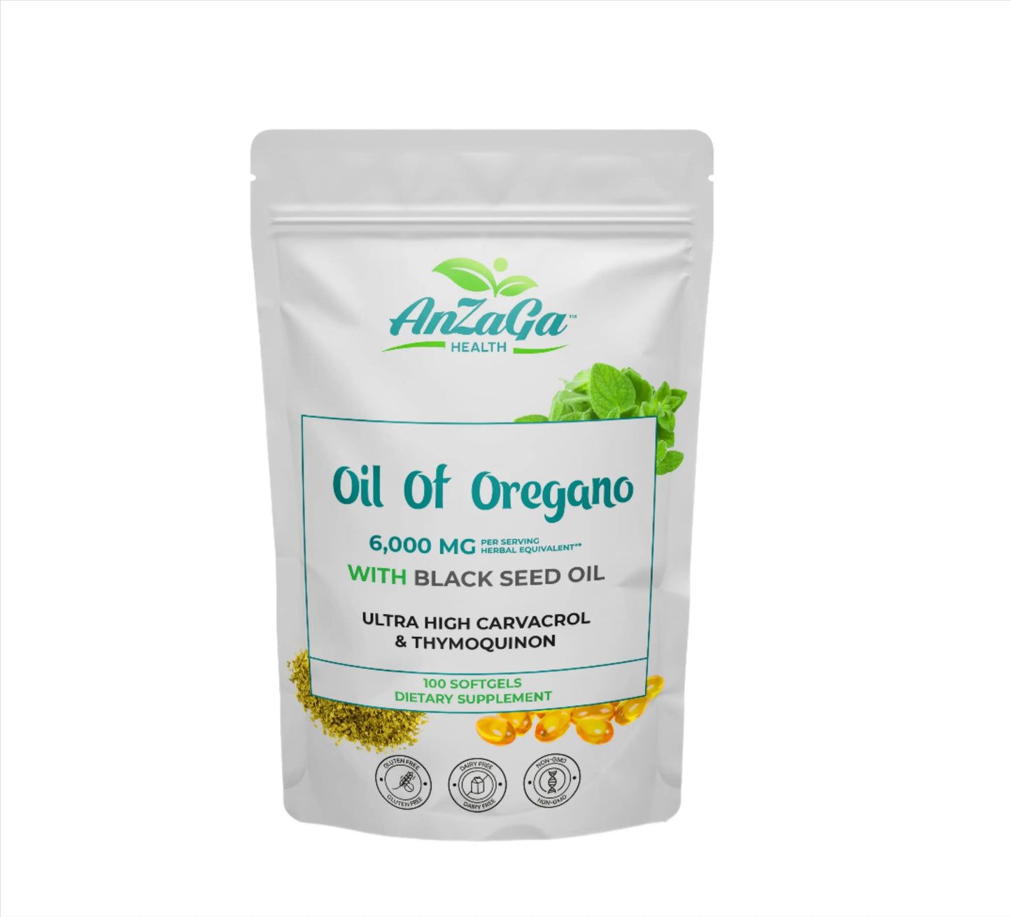 Oregano Oil with Black Seed Oil, 100 softgels/ Aceite de Oregano AnZaGa Health