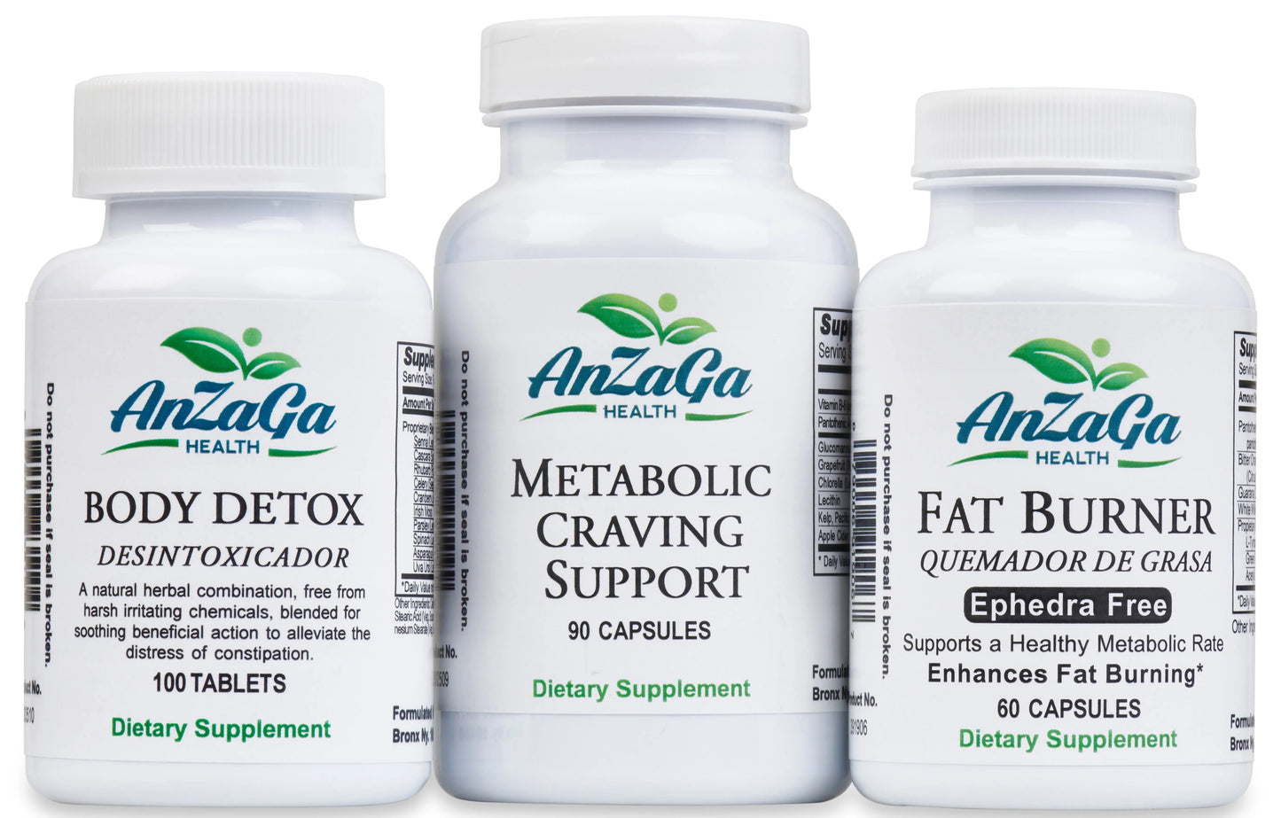 Anzaga Weight Loss Kit # 2 Body Detox , Metabolic/ Craving, Fat Burner- Paquete #2 Body Detox , Control Ansiedad /Metabolismo, Quemador De Grasa. anzagard.com