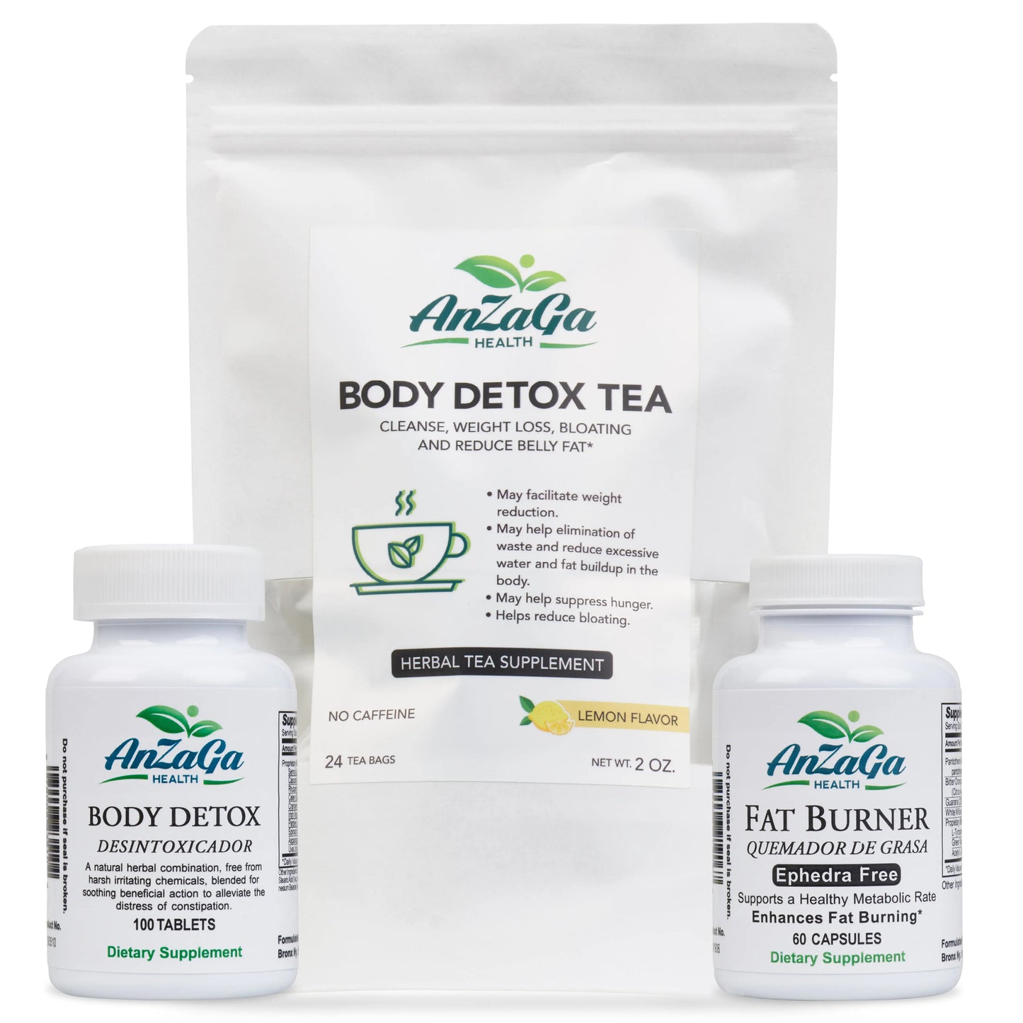 Anzaga weight loss Kit #3 Body detox, Fat burner, Detox tea- Paquete #3perdida de peso AnZaGa