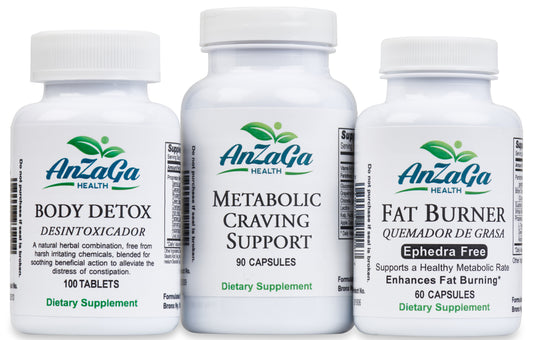 Anzaga Weight Loss Kit # 2 Body Detox , Metabolic/ Craving, Fat Burner- Paquete #2 Body Detox , Control Ansiedad /Metabolismo, Quemador De Grasa.