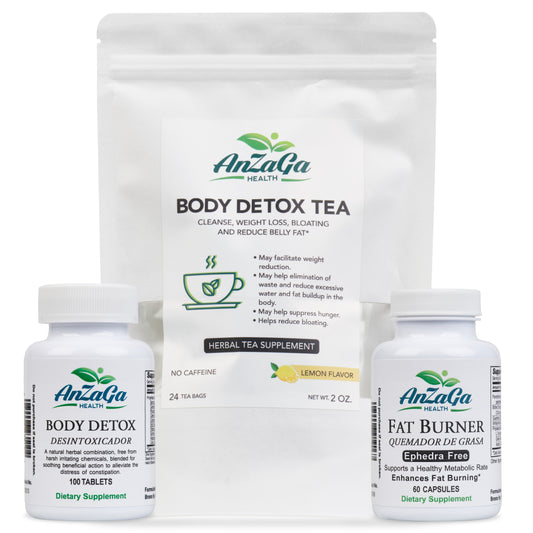 Anzaga weight loss Kit #3 Body detox, Fat burner, Detox tea- Paquete #3perdida de peso
